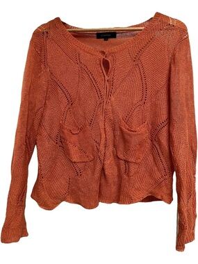 Cotélac Women's Open-Knit Rust Orange Buttonless Cardigan